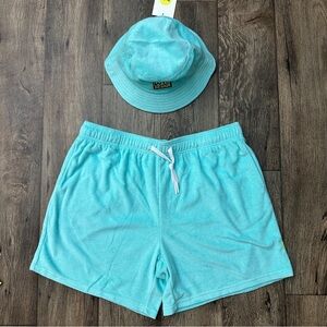 Duvin Design Terry Cotton Blend Shorts&Bucket Hat Set Men’s Size XXL Teal Green